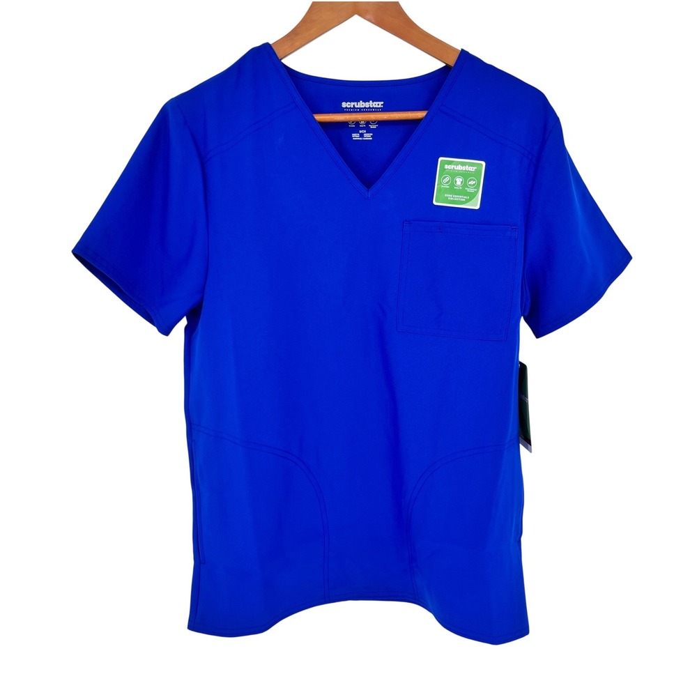 Scrubstar Scrub Top Unisex Small Electric Blue V-Neck Core Essentials Healthcare